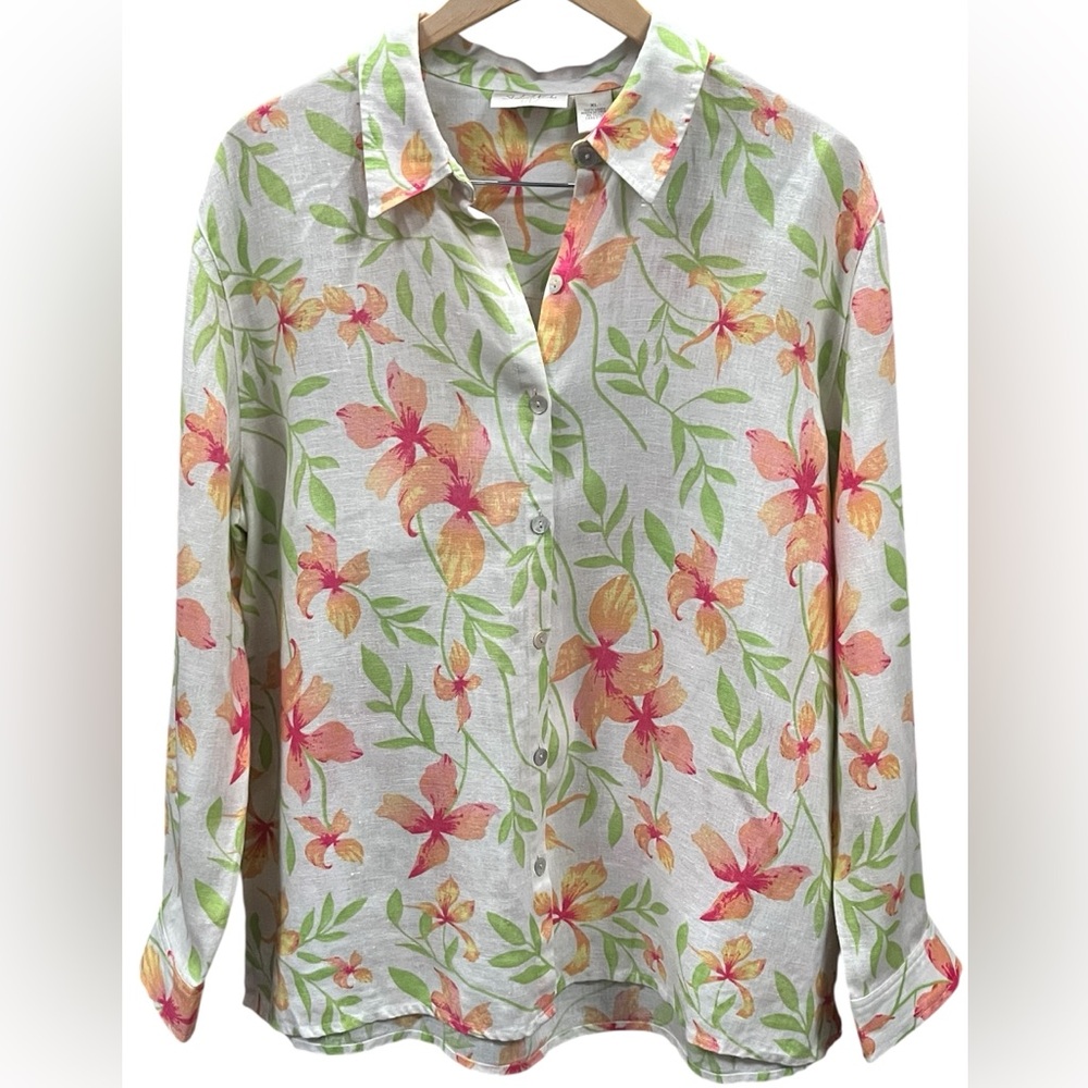 Studio Works Floral Button-Down Shirt Multicolor XL 100% Linen